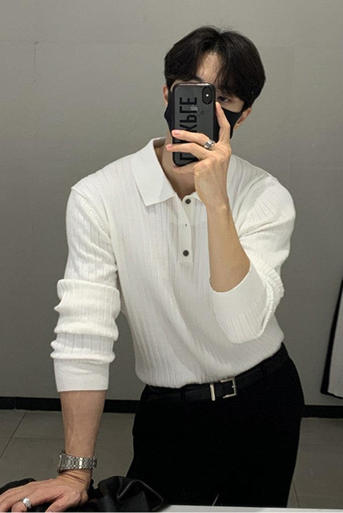 Lightly Mature Knitted Polo Shirt Men's French Style Design Lapel Sweater