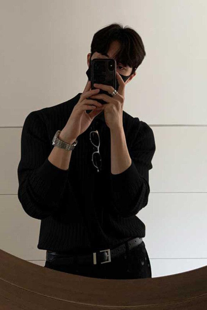 Lightly Mature Knitted Polo Shirt Men's French Style Design Lapel Sweater