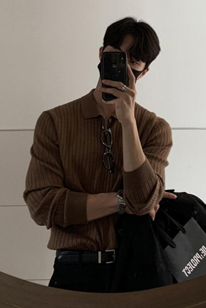 Lightly Mature Knitted Polo Shirt Men's French Style Design Lapel Sweater