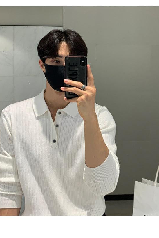Lightly Mature Knitted Polo Shirt Men's French Style Design Lapel Sweater