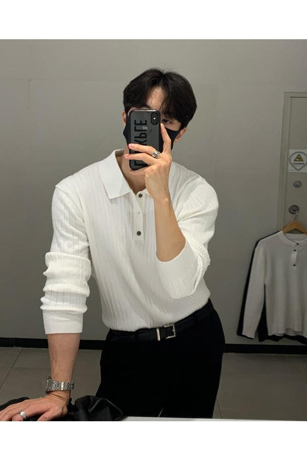 Lightly Mature Knitted Polo Shirt Men's French Style Design Lapel Sweater