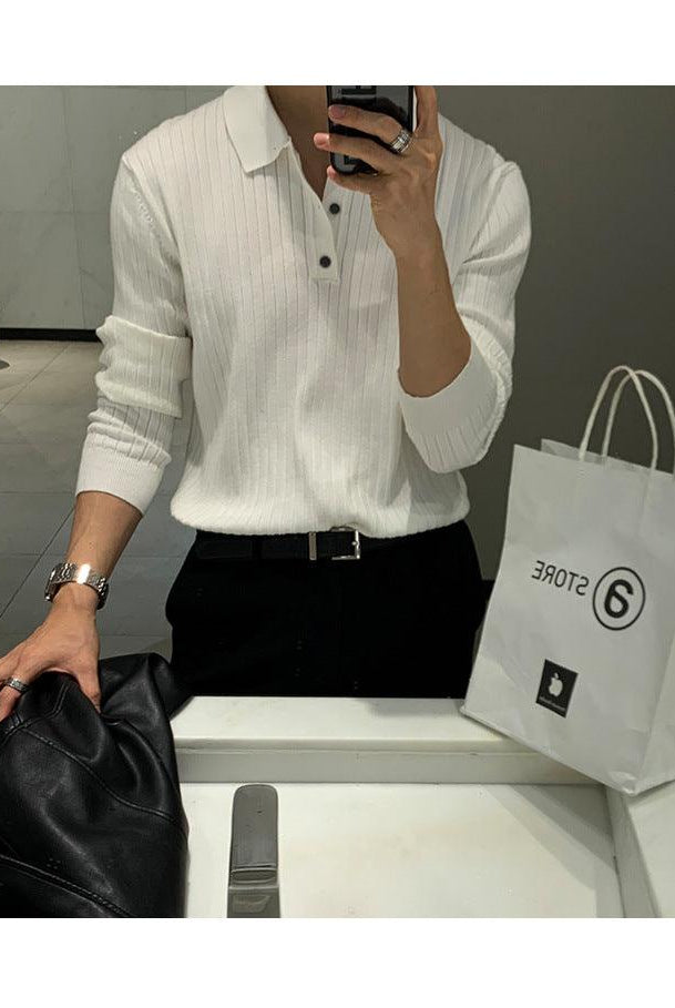Lightly Mature Knitted Polo Shirt Men's French Style Design Lapel Sweater