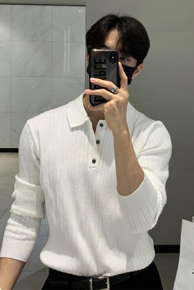 Lightly Mature Knitted Polo Shirt Men's French Style Design Lapel Sweater
