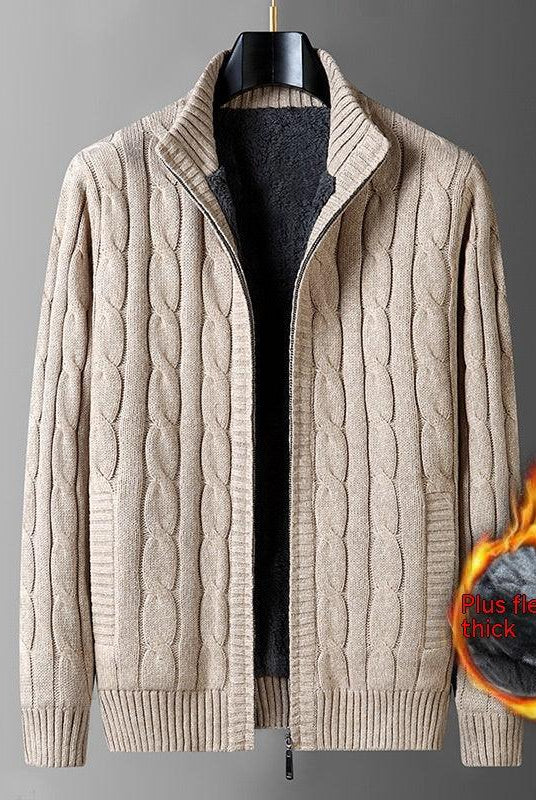 Men's Cardigan Sweater Fleece-lined Thickening Thermal Half Turtleneck