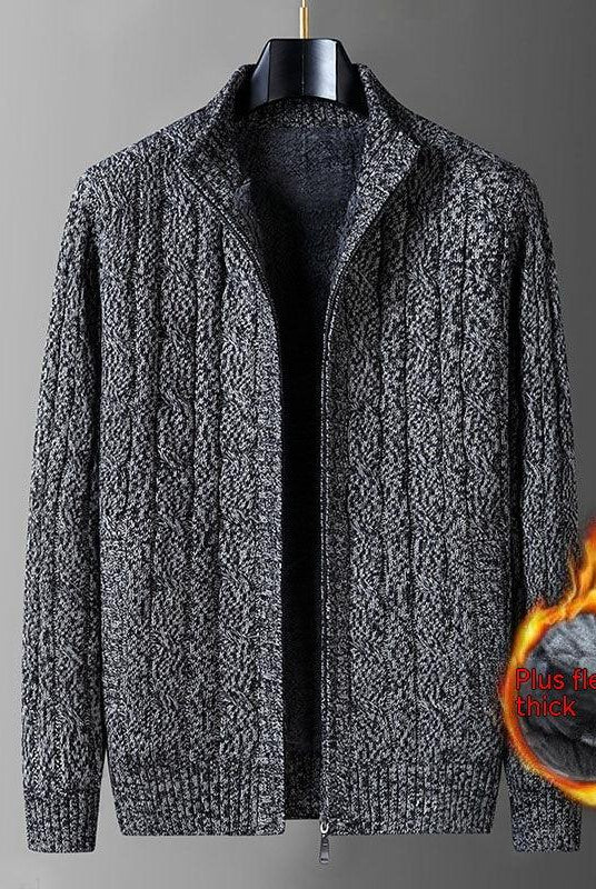 Men's Cardigan Sweater Fleece-lined Thickening Thermal Half Turtleneck