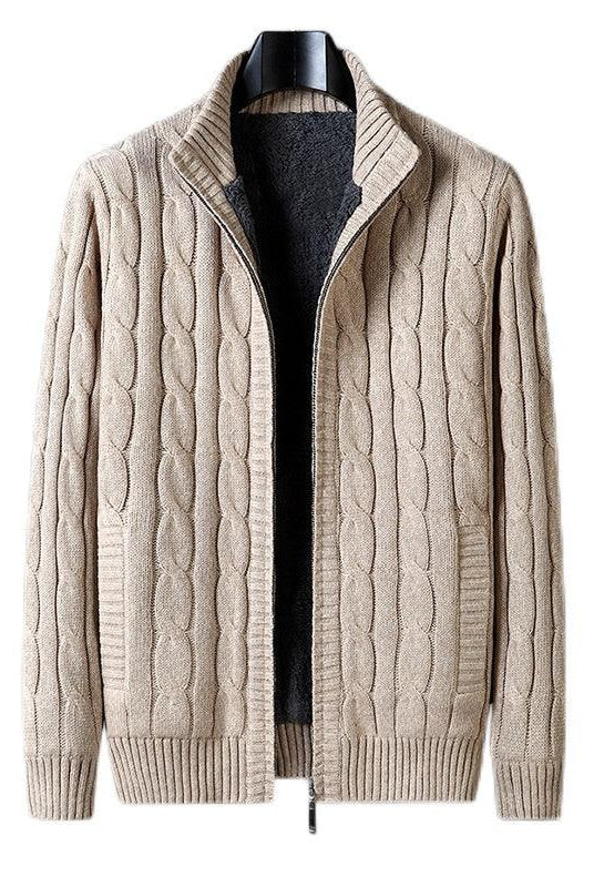 Men's Cardigan Sweater Fleece-lined Thickening Thermal Half Turtleneck