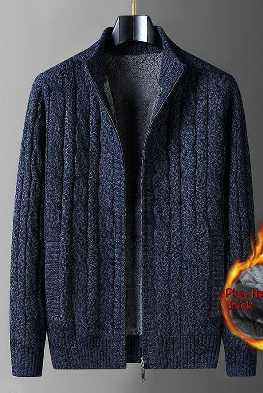 Men's Cardigan Sweater Fleece-lined Thickening Thermal Half Turtleneck