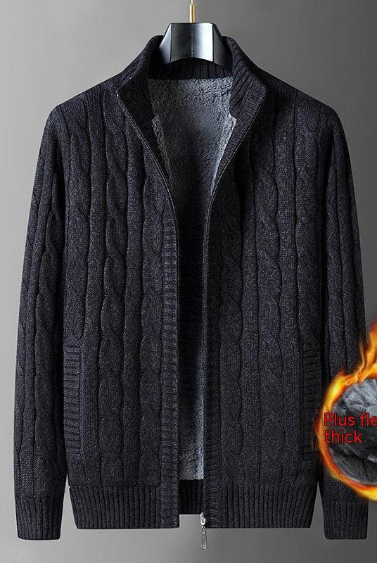 Men's Cardigan Sweater Fleece-lined Thickening Thermal Half Turtleneck