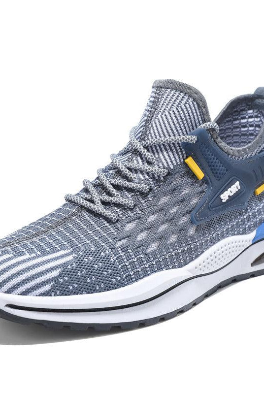Men's Mesh Sneakers Fashion Striped Plaid Design Lace-up Shoes Casual Lightweight Breathable Sports Shoes