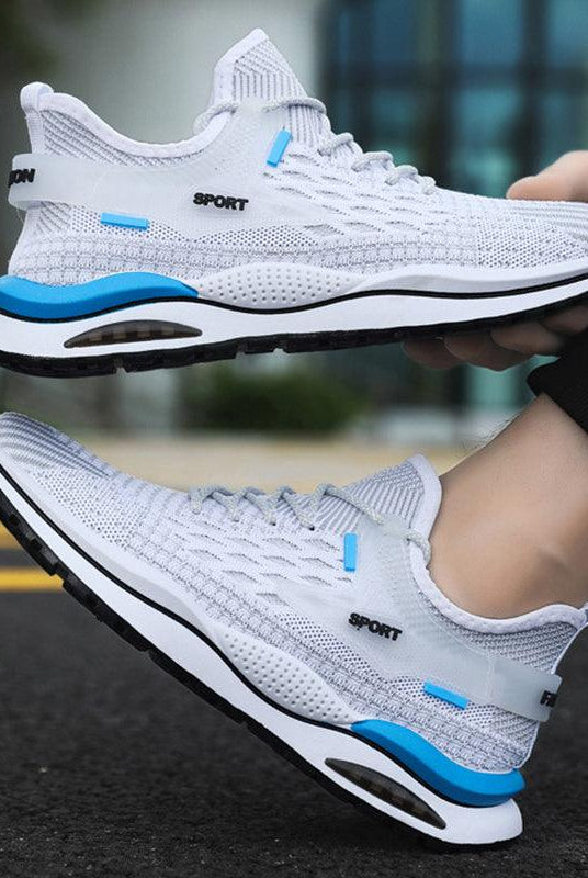 Men's Mesh Sneakers Fashion Striped Plaid Design Lace-up Shoes Casual Lightweight Breathable Sports Shoes
