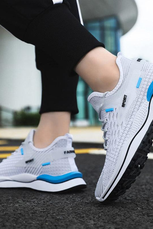 Men's Mesh Sneakers Fashion Striped Plaid Design Lace-up Shoes Casual Lightweight Breathable Sports Shoes