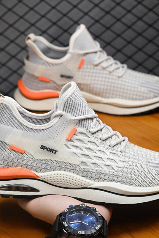 Men's Mesh Sneakers Fashion Striped Plaid Design Lace-up Shoes Casual Lightweight Breathable Sports Shoes