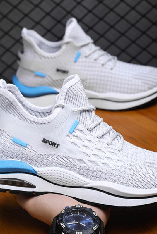 Men's Mesh Sneakers Fashion Striped Plaid Design Lace-up Shoes Casual Lightweight Breathable Sports Shoes