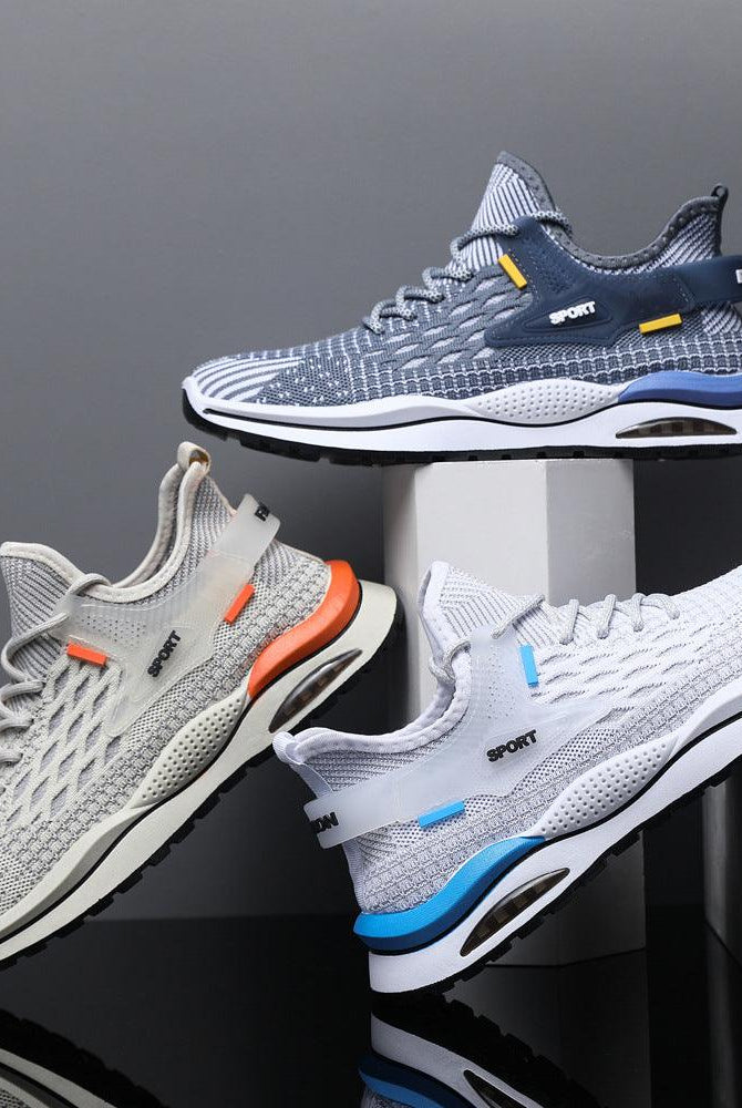 Men's Mesh Sneakers Fashion Striped Plaid Design Lace-up Shoes Casual Lightweight Breathable Sports Shoes