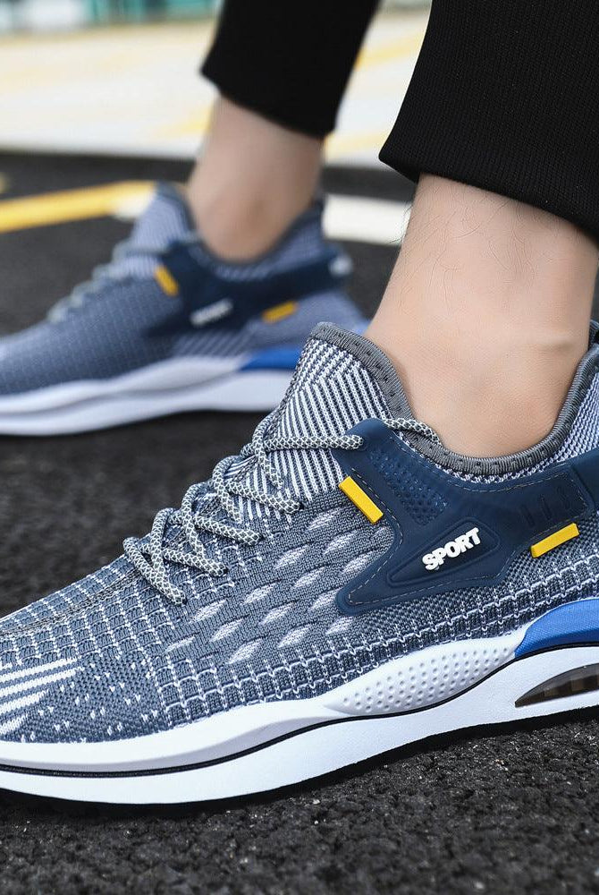 Men's Mesh Sneakers Fashion Striped Plaid Design Lace-up Shoes Casual Lightweight Breathable Sports Shoes