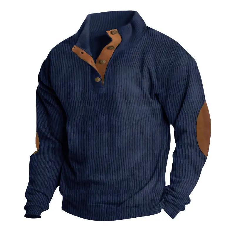 Men's Pullover Stand-collar: Casual style with long sleeves, solid color, striped design, and loose fit for comfortable wear.