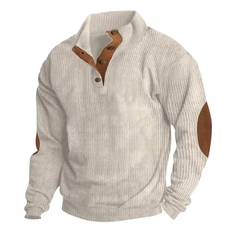 Men's Pullover Stand-collar: Casual style with long sleeves, solid color, striped design, and loose fit for comfortable wear.