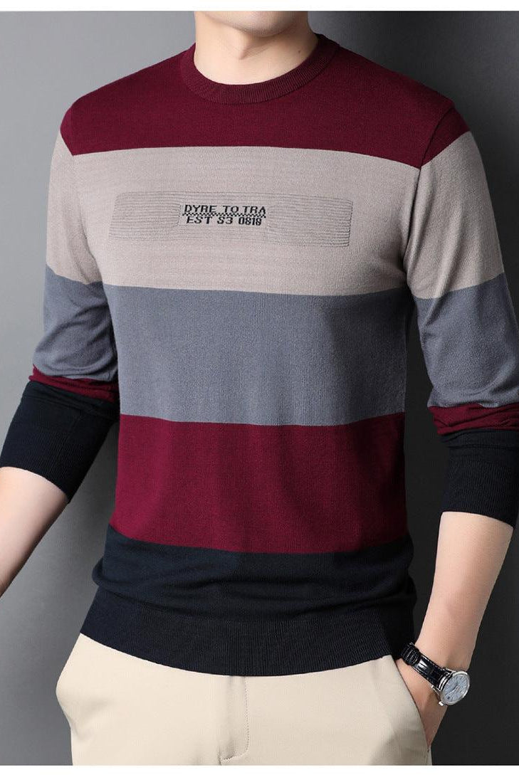 Men's Round Neck Striped Knitted Bottoming Shirt