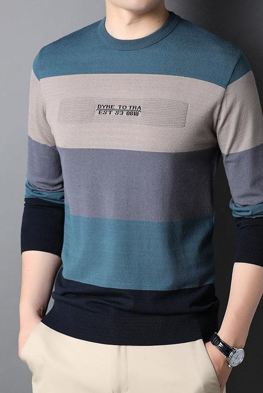 Men's Round Neck Striped Knitted Bottoming Shirt