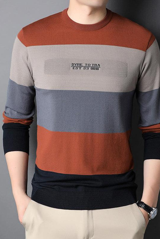 Men's Round Neck Striped Knitted Bottoming Shirt