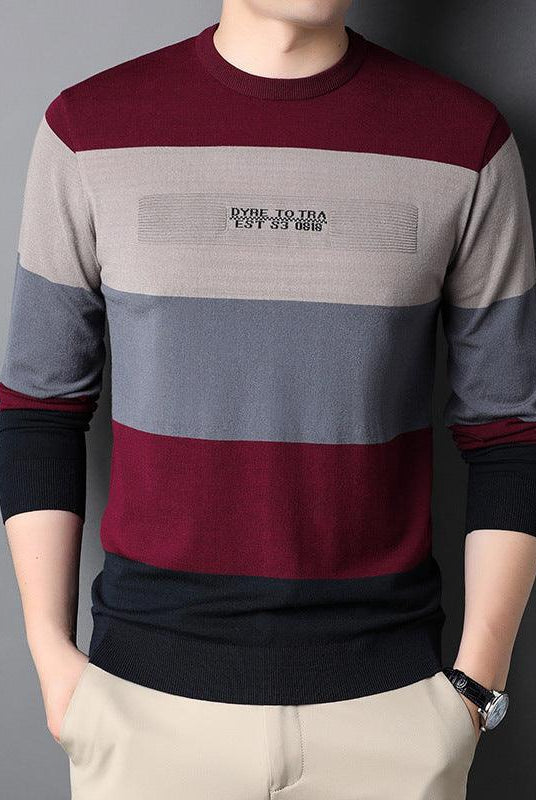 Men's Round Neck Striped Knitted Bottoming Shirt