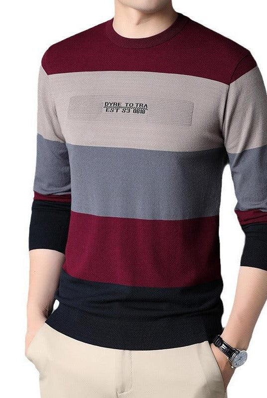 Men's Round Neck Striped Knitted Bottoming Shirt