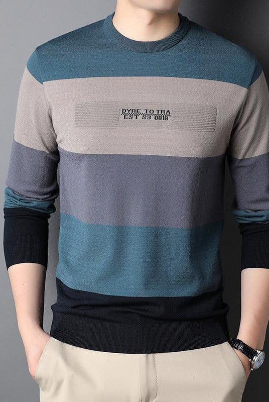 Men's Round Neck Striped Knitted Bottoming Shirt