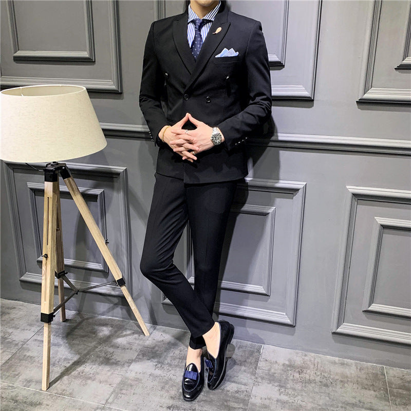 Business Formal Wear Plus Size Swallowtail Three-piece Solid Color Korean Men's Suit