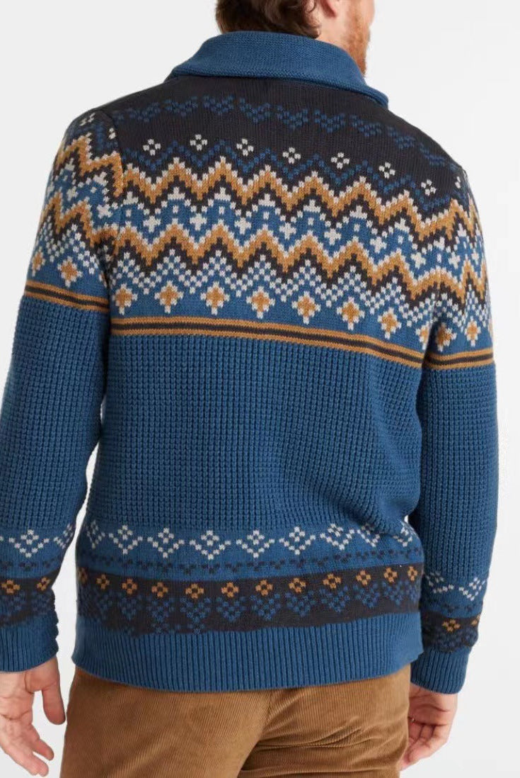 Men's Sweaters Coat Lapel Jacquard Long Sleeve