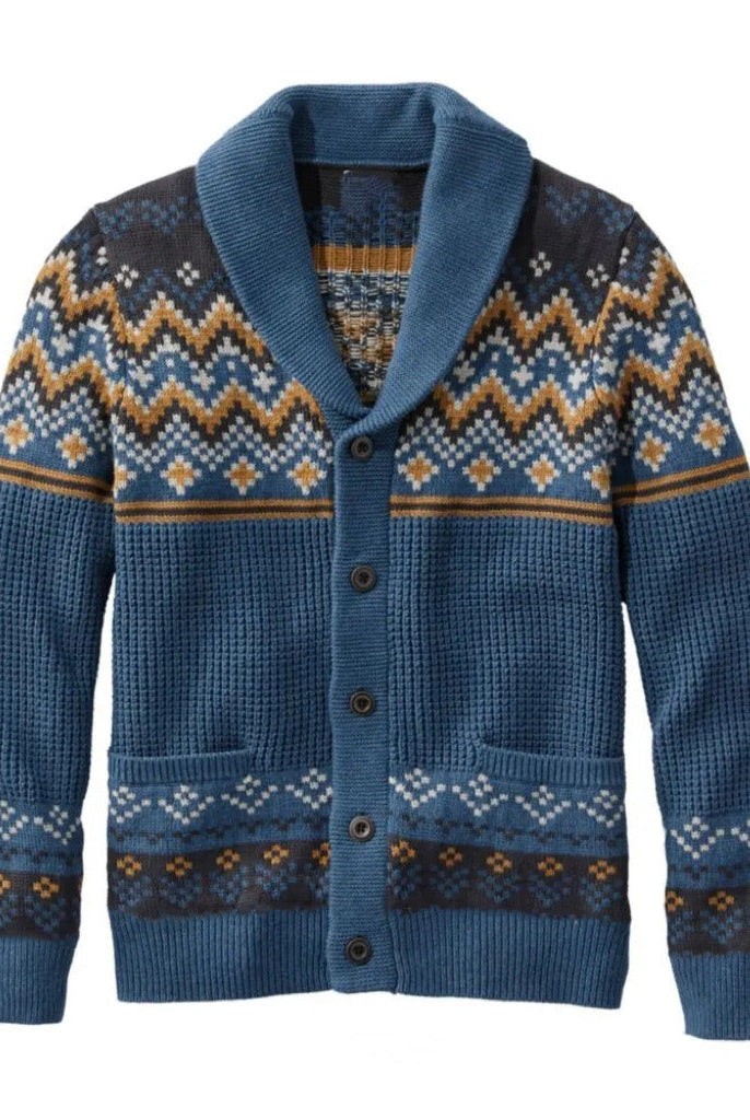 Men's Sweaters Coat Lapel Jacquard Long Sleeve