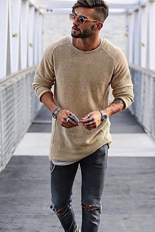 Men's Sweaters, Round Neck Long Sleeves, Bottoming Shirts, Sweaters