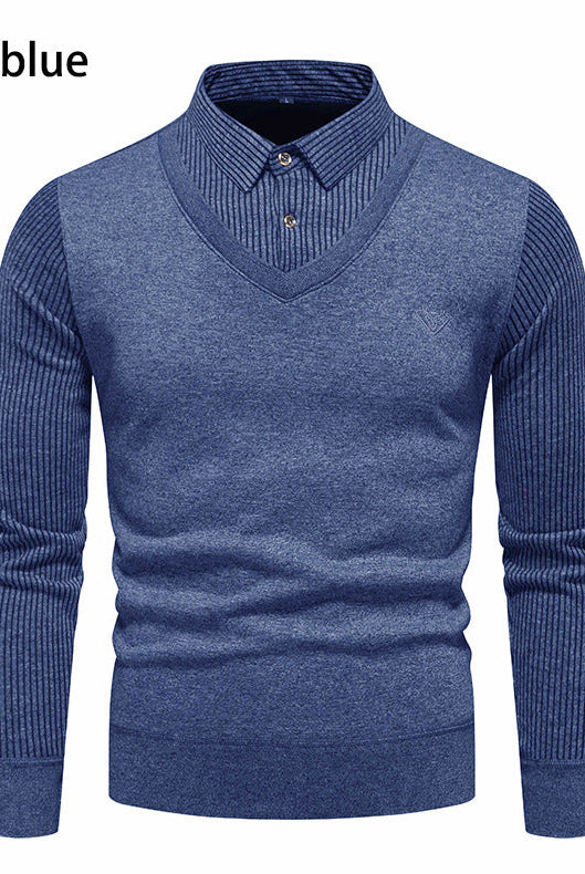Men's Undershirt Slim Fit Fleece-lined Fake Two Pieces Sweaters