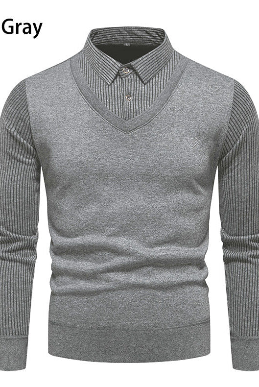 Men's Undershirt Slim Fit Fleece-lined Fake Two Pieces Sweaters