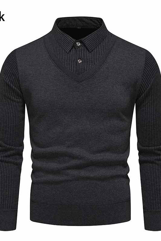 Men's Undershirt Slim Fit Fleece-lined Fake Two Pieces Sweaters