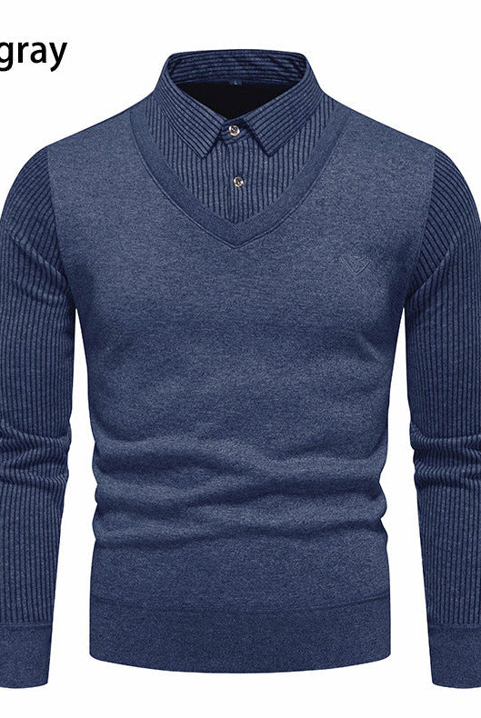 Men's Undershirt Slim Fit Fleece-lined Fake Two Pieces Sweaters