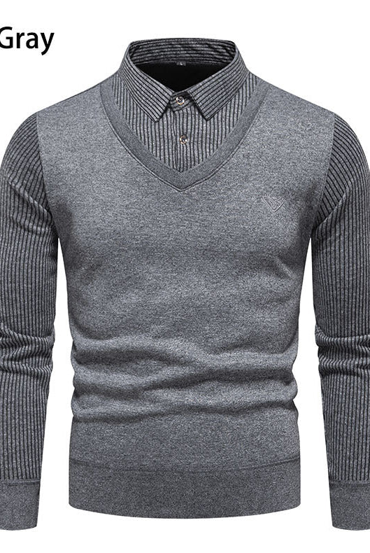 Men's Undershirt Slim Fit Fleece-lined Fake Two Pieces Sweaters