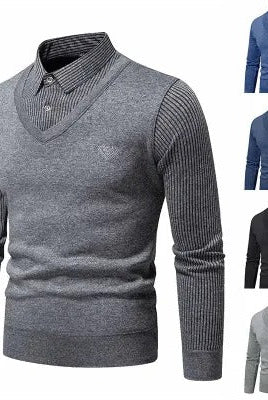 Men's Undershirt Slim Fit Fleece-lined Fake Two Pieces Sweaters