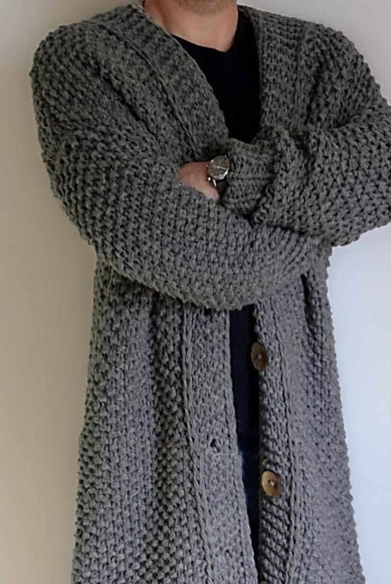 Men's thick loose loose knit sweater coat