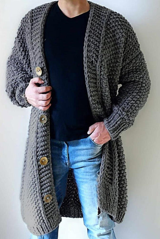 Men's thick loose loose knit sweater coat