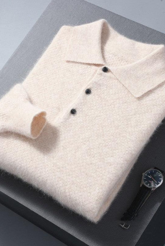 Mink Sweater Men's Polo Collar Honeycomb Knitting Sweater