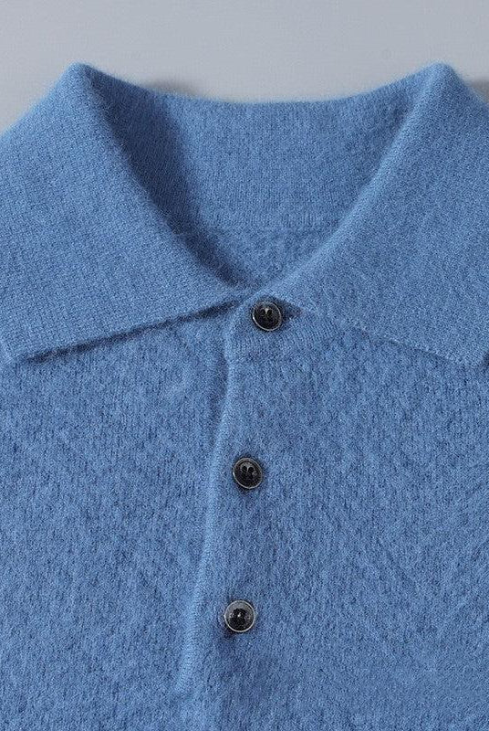 Mink Sweater Men's Polo Collar Honeycomb Knitting Sweater