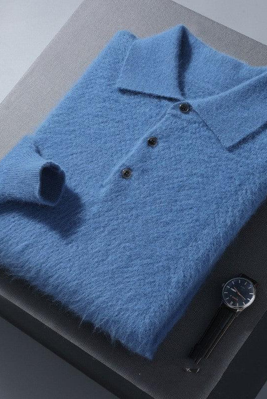 Mink Sweater Men's Polo Collar Honeycomb Knitting Sweater