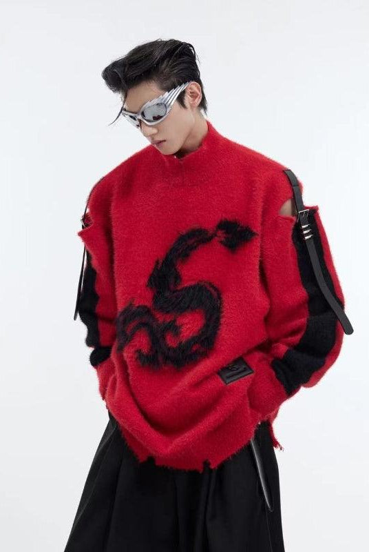 New Year Sweater Hollow Belt Buckle Sweater