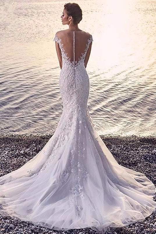 Princess Bride Mermaid Wedding Dress White Trailing Perspective Backless Lace