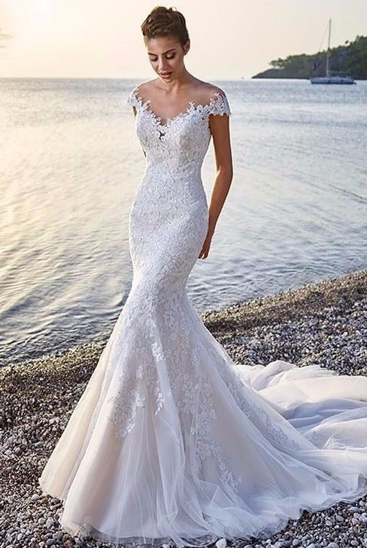 Princess Bride Mermaid Wedding Dress White Trailing Perspective Backless Lace