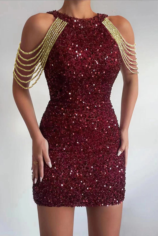 Sequined Chain Beads Bodycon Party Dress