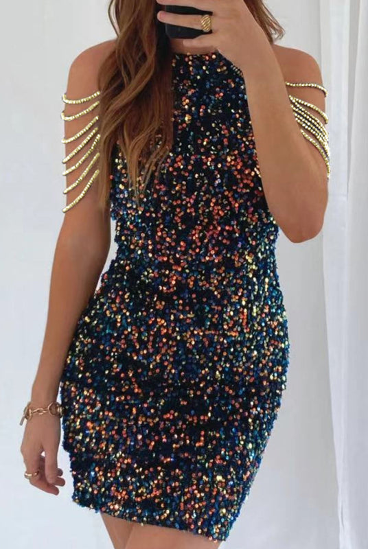 Sequined Chain Beads Bodycon Party Dress