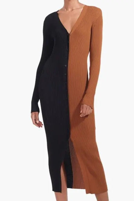 Split Contrast Bodycon Dress