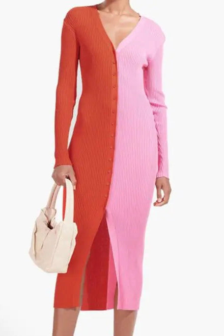 Split Contrast Bodycon Dress