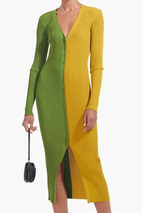 Split Contrast Bodycon Dress